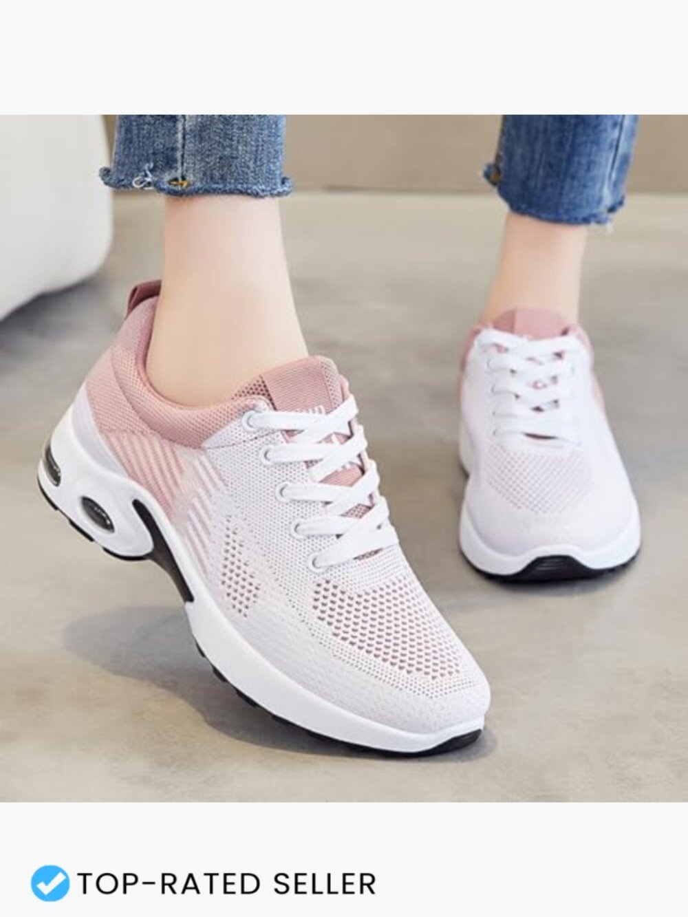 Lightweight Mesh Walking Shoes Cushioned Comfort Lace Up Fashion Sneakers - Picture 2 of 7